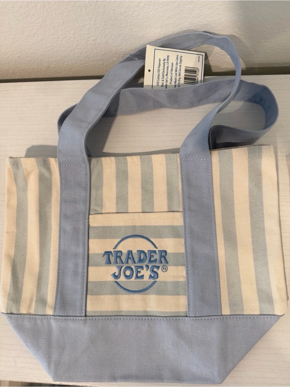 Trader Joe’s Blue Striped Mini Canvas Tote Bag NWT Limited Edition
